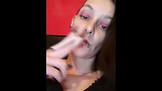 Shaved hair punk slut smokes