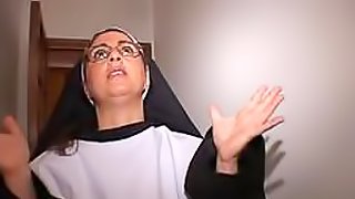 Mature Italian Nun In Red Stockings Gets Facialized in a Hot Threesome