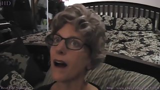 Granny with glasses loves hard cocks and cum